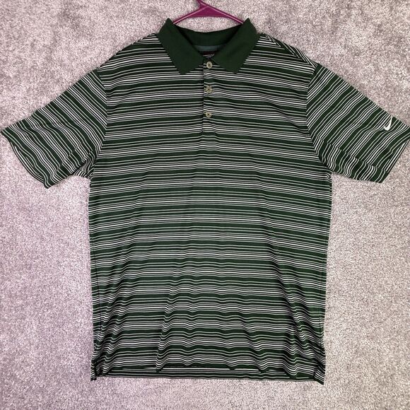 Nike Golf Shirt Men’s Large Green Short Sleeve Polo Striped Dri-fit Performance - Picture 2 of 11